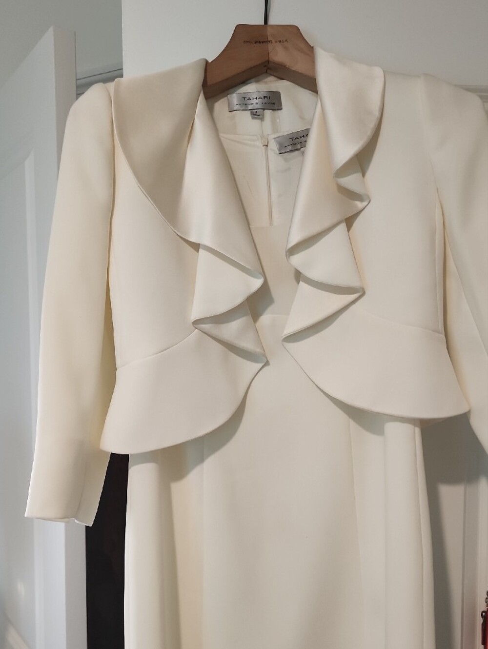 Tahari ASL Cream Ruffle-Front Midi Dress with Jacket - Picture 2 of 8